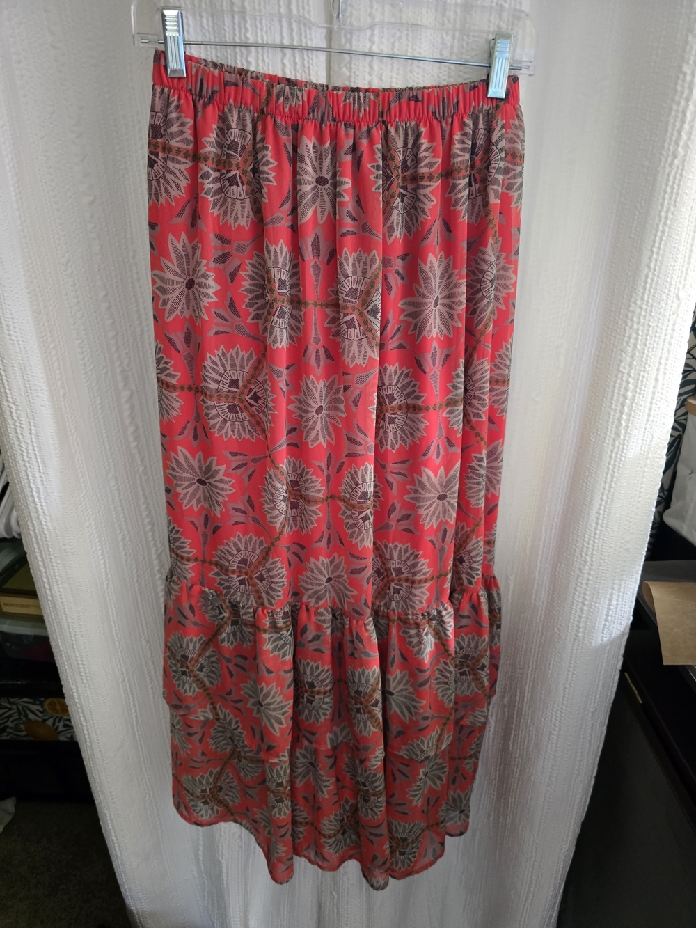 Womens M Bar III Coral Floral Tiered Maxi Skirt